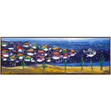 Simurg Sanatevi Kılavuz Balığının Içinde Yağlı Boya Tablosu - Tuval Üzerine El Yapımı - 150 x 50 cm