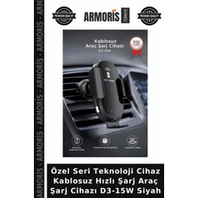 Armoris Özel Seri Teknoloji Cihaz Kablosuz Hızlı Şarj Araç Şarj Cihazı D3-15W Siyah