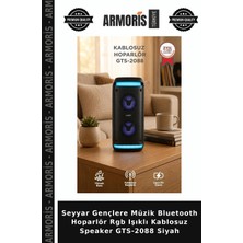 Armoris Seyyar Gençlere Müzik Bluetooth Hoparlör Rgb Işıklı Kablosuz Speaker GTS-2088 Siyah