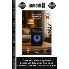 Armoris Özel Seri Renkli Eğlence Bluetooth Hoparlör Rgb Işıklı Kablosuz Speaker GTS-1362 Siyah