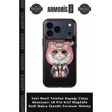 Armoris Yeni Nesil Telefon Kapağı Cihaz Aksesuarı 18 Pro Kılıf Magsafe Kedi Nakış Standlı Fermuar Nimmy