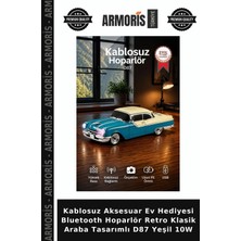 Armoris Kablosuz Aksesuar Ev Hediyesi Bluetooth Hoparlör Retro Klasik Araba Tasarımlı D87 Yeşil 10W