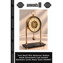 Armoris Yeni Nesil Ofis Aksesuar Hediye Antik Görünümlü Cam Kaideli Hareketli Çarklı Masa Saati ALK6067