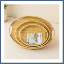 Bezos Oval Bambu Ahşap Tepsi Seti 3'lü (20X29, 26X36, 31X45 Cm) BZS10