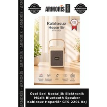 Armoris Özel Seri Nostaljik Elektronik Müzik Bluetooth Speaker Kablosuz Hoparlör GTS-2201 Bej