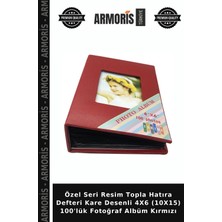 Armoris Özel Seri Resim Topla Hatıra Defteri Kare Desenli 4x6 (10X15) 100'LÜK Fotoğraf Albüm Kırmızı
