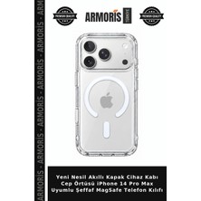 Armoris Yeni Nesil Akıllı Kapak Cihaz Kabı Cep Örtüsü iPhone 14 Pro Max Uyumlu Şeffaf Magsafe Telefon Kılıfı