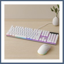 Bezos USB Kablolu Oyuncu Klavye ve Mouse Seti - Beyaz Rgb BZS10