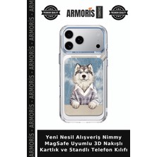 Armoris Yeni Nesil Alışveriş Nimmy Magsafe Uyumlu 3D Nakışlı Kartlık ve Standlı Telefon Kılıfı