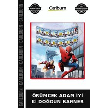 Carlburn Özel Seri Örümcek Adam Iyi Ki Doğdun Banner Kutlama Etkinlik Çocuk Eğlencesi