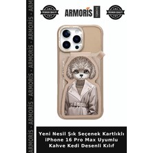 Armoris Yeni Nesil Şık Seçenek Kartlıklı iPhone 16 Pro Max Uyumlu Kahve Kedi Desenli Kılıf