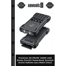 Armoris Premium XO-PR290 10000 Mah Güneş Enerjili Powerbank Seyahat Ürünü Kablolu Şarj Mobil Enerji