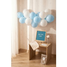 Partixa Hastane Odası Süsleme Hoş Geldin Bebek Ilk Gün Mini Set Erkek Mavi Keçe Yazı Panosu Standlı Balon Zincirli