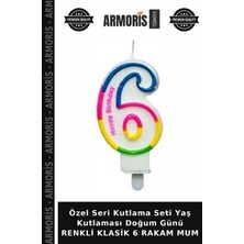 Armoris Özel Seri Kutlama Seti Yaş Kutlaması Doğum Günü Renkli Klasik 6 Rakam Mum