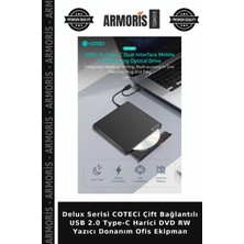 Armoris Delux Serisi Coteci Çift Bağlantılı USB 2.0 Type-C Harici DVD Rw Yazıcı Donanım Ofis Ekipman