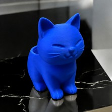 Bezos 3D Baskı Sevimli Kedi Saksı - Figürlü Sukulent Saksısı-Mavi BZS10