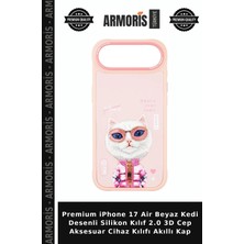 Armoris Premium iPhone 17 Air Beyaz Kedi Desenli Silikon Kılıf 2.0 3D Cep Aksesuar Cihaz Kılıfı Akıllı Kap