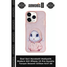 Armoris Özel Seri Hareketli Hediyelik Modern Stil iPhone 15 Pro Uyumlu Tavşan Desenli Silikon Kılıf 3D