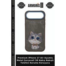 Armoris Premium iPhone 17 Air Uyumlu Metal Çerçeveli 3D Nakış Nakışlı Telefon Koruma Koruyucu