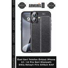 Armoris Özel Seri Telefon Örtüsü iPhone 12 / 12 Pro Deri Hissiyatlı Dikiş Detaylı Firo Silikon Kılıf
