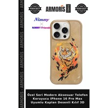 Armoris Özel Seri Modern Aksesuar Telefon Koruyucu iPhone 16 Pro Max Uyumlu Kaplan Desenli Kılıf 3D