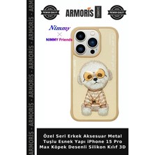 Armoris Özel Seri Erkek Aksesuar Metal Tuşlu Esnek Yapı iPhone 15 Pro Max Köpek Desenli Silikon Kılıf 3D