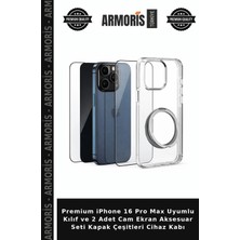 Armoris Premium iPhone 16 Pro Max Uyumlu Kılıf ve 2 Adet Cam Ekran Aksesuar Seti Kapak Çeşitleri Cihaz Kabı