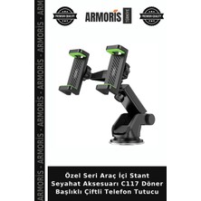 Armoris Özel Seri Araç Içi Stant Seyahat Aksesuarı C117 Döner Başlıklı Çiftli Telefon Tutucu