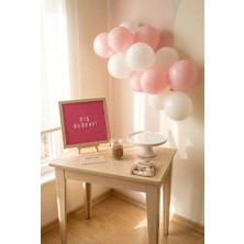 Partixa Diş Buğdayı Süsleme Mini Set Kız Pembe Keçe Yazı Panosu Standlı Balon Zincirli