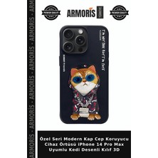 Armoris Özel Seri Modern Kap Cep Koruyucu Cihaz Örtüsü iPhone 14 Pro Max Uyumlu Kedi Desenli Kılıf 3D