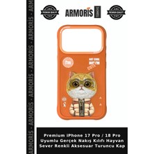 Armoris Premium iPhone 17 Pro / 18 Pro Uyumlu Gerçek Nakış Kılıfı Hayvan Sever Renkli Aksesuar Turuncu Kap