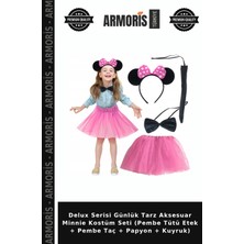 Armoris Delux Serisi Günlük Tarz Aksesuar Minnie Kostüm Seti (Pembe Tütü Etek + Pembe Taç + Papyon + Kuyruk)