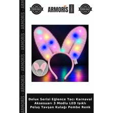 Armoris Delux Serisi Eğlence Tacı Karnaval Aksesuarı 3 Modlu LED Işıklı Peluş Tavşan Kulağı Pembe Renk