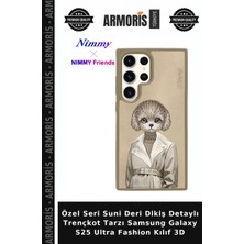 Armoris Özel Seri Suni Deri Dikiş Detaylı Trençkot Tarzı Samsung Galaxy S25 Ultra Fashion Kılıf 3D