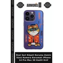 Armoris Özel Seri Köşeli Koruma Zemin Süsü Kamera Korumalı iPhone 14 Pro Max 3D Kedili Kılıf