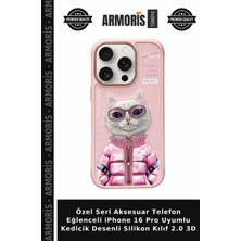 Armoris Özel Seri Aksesuar Telefon Eğlenceli iPhone 16 Pro Uyumlu Kedicik Desenli Silikon Kılıf 2.0 3D