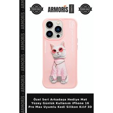 Armoris Özel Seri Arkadaşa Hediye Mat Yüzey Günlük Kullanım iPhone 16 Pro Max Uyumlu Kedi Silikon Kılıf 3D