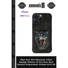 Armoris Özel Seri Stil Aksesuar Cihaz Kapağı iPhone 15 Pro Max Kurt Desenli Kabartmalı Silikon Kılıf 3D