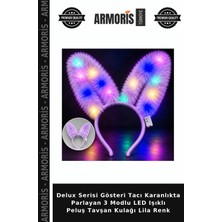 Armoris Delux Serisi Gösteri Tacı Karanlıkta Parlayan 3 Modlu LED Işıklı Peluş Tavşan Kulağı Lila Renk