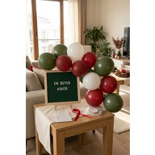 Partixa Asker Uğurlama Süsleme Mini Set Koyu Yeşil Keçe Yazı Panosu Standlı Balon Zincirli En Büyük Asker Konsepti