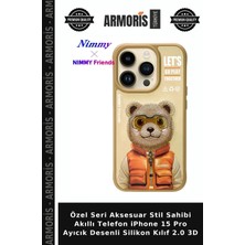Armoris Özel Seri Aksesuar Stil Sahibi Akıllı Telefon iPhone 15 Pro Ayıcık Desenli Silikon Kılıf 2.0 3D