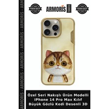 Armoris Özel Seri Nakışlı Ürün Modelli iPhone 14 Pro Max Kılıf Büyük Gözlü Kedi Desenli 3D