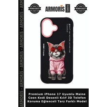 Armoris Premium iPhone 17 Uyumlu Maine Coon Kedi Desenli Kılıf 3D Telefon Koruma Eğlenceli Tarz Farklı Model