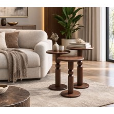 Adanur Design Elegance Masif Kayın Mdf Ahşap 3'lü Lüx Zigon Sehpa Ahşap Ceviz