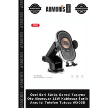 Armoris Özel Seri Sürüş Gereci Taşıyıcı Oto Aksesuar 15W Kablosuz Şarjlı Araç Içi Telefon Tutucu WX038