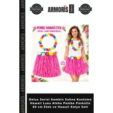 Armoris Delux Serisi Kombin Sahne Kostümü Hawaii Luau Aloha Pembe Püsküllü 40 cm Etek ve Hawaii Kolye Seti