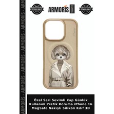 Armoris Özel Seri Sevimli Kap Günlük Kullanım Pratik Koruma iPhone 16 Magsafe Nakışlı Silikon Kılıf 3D