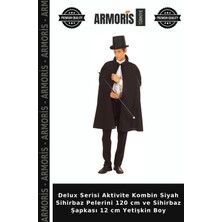 Armoris Delux Serisi Aktivite Kombin Siyah Sihirbaz Pelerini 120 cm ve Sihirbaz Şapkası 12 cm Yetişkin Boy