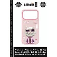 Armoris Premium iPhone 17 Pro / 18 Pro Beyaz Kedi Kılıf 2.0 3D Arkadaş Hediyesi Silikon Kap Eğlenceli