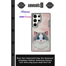 Armoris Özel Seri Dekoratif Kap Şık Aksesuar Arkadaşa Hediye Samsung Galaxy S23 Ultra Big Eyes Kedi Kılıf 3D